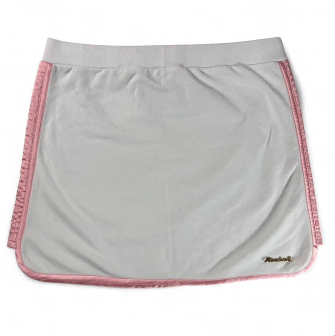 VINTAGE Y2K REEBOK MINI SKIRT WHITE PINK TRIM GOLD LOGO UK 12 M