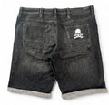 1 OF 1 REWORKED JACK & JONES EMBROIDERED SKULL & STAR PATCH DENIM JORTS WASHED BLACK REGULAR FIT W36