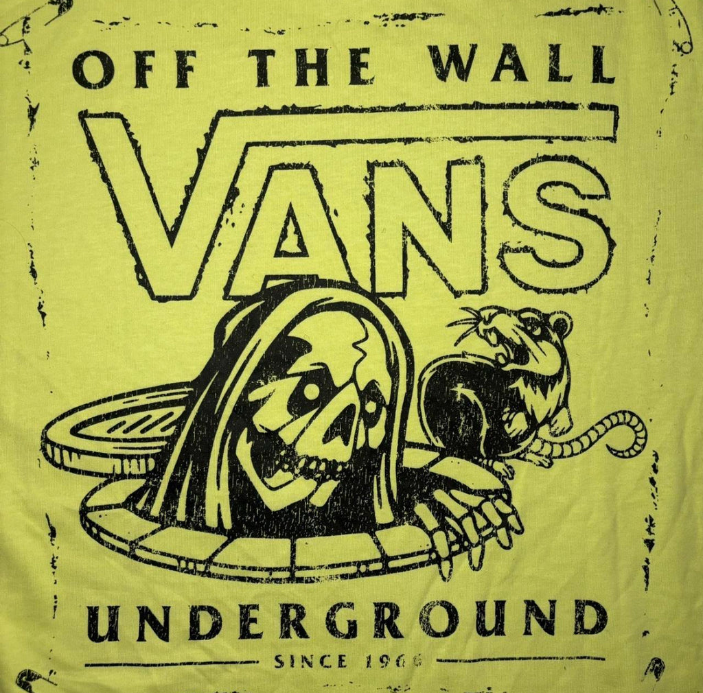 VANS OFF THE WALL “UNDERGROUND” LONG SLEEVE NEON YELLOW SKELETON GRAPHIC SKATEWEAR