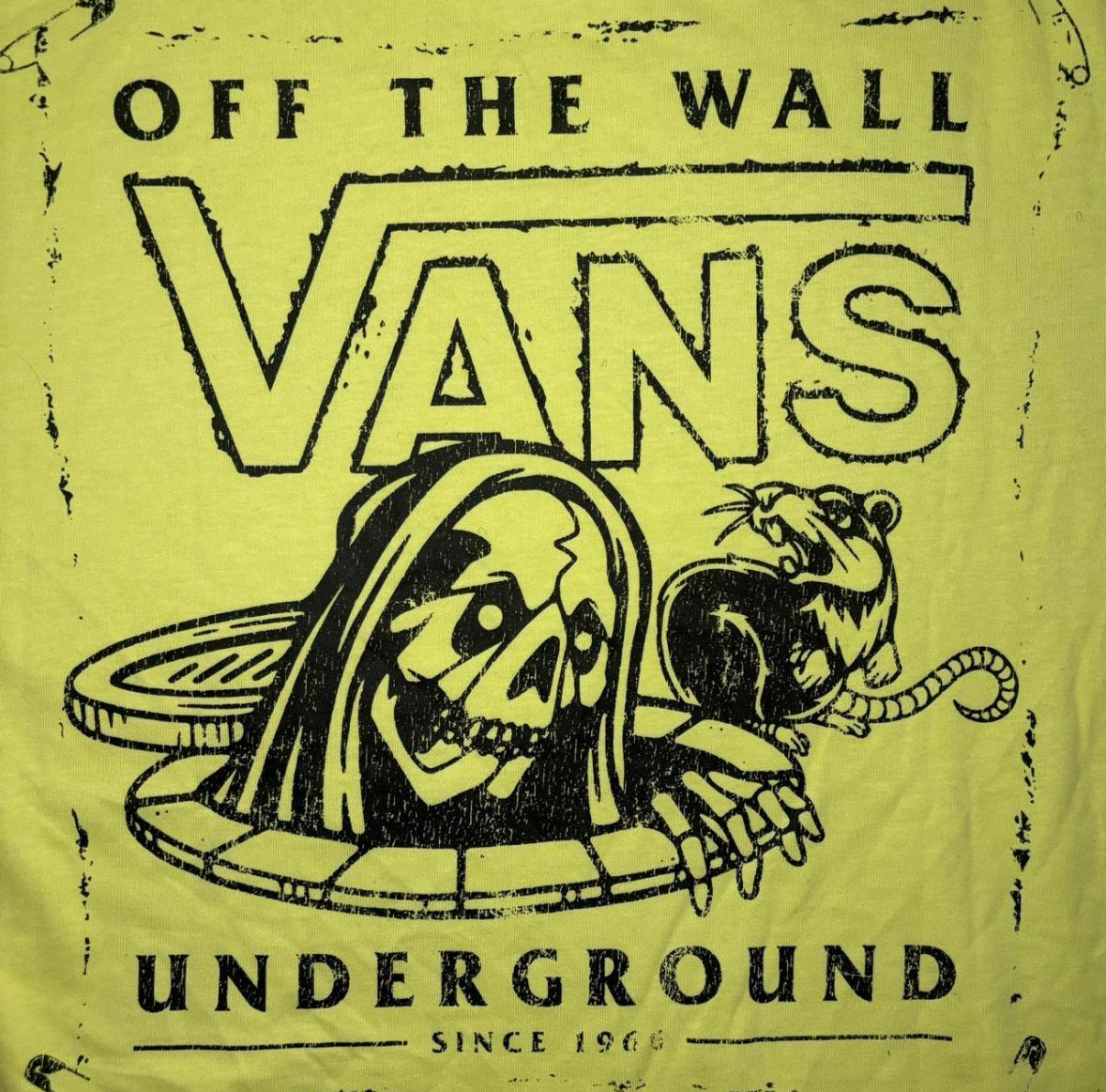 VANS OFF THE WALL “UNDERGROUND” LONG SLEEVE NEON YELLOW SKELETON GRAPHIC SKATEWEAR