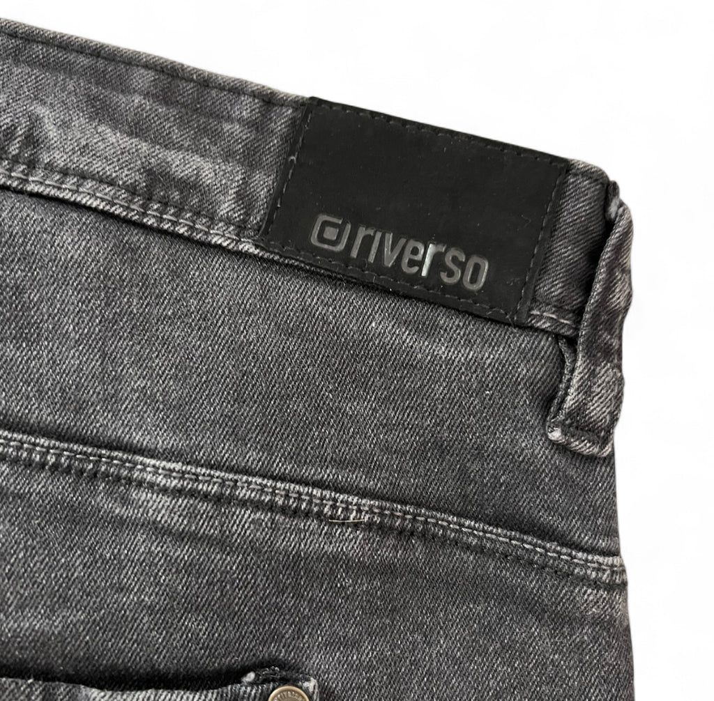 RIVERSO ORIGINAL COLLECTION BLACK DENIM JORTS DRAGON PATCH W38