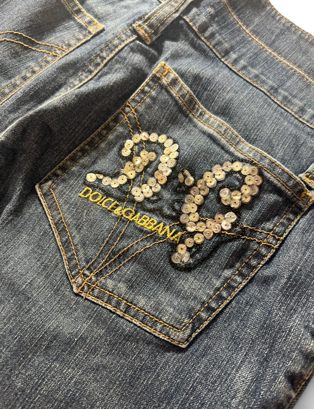 VINTAGE Y2K D&G DOLCE & GABBANA SEQUIN LOGO JEANS W29