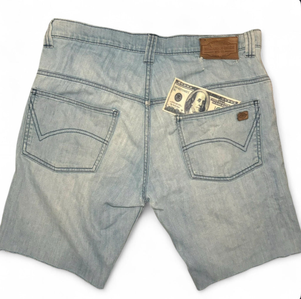 DICKIES DENIM JORTS LIGHT WASH - 1 OF 1 CUSTOM MONEY PATCH