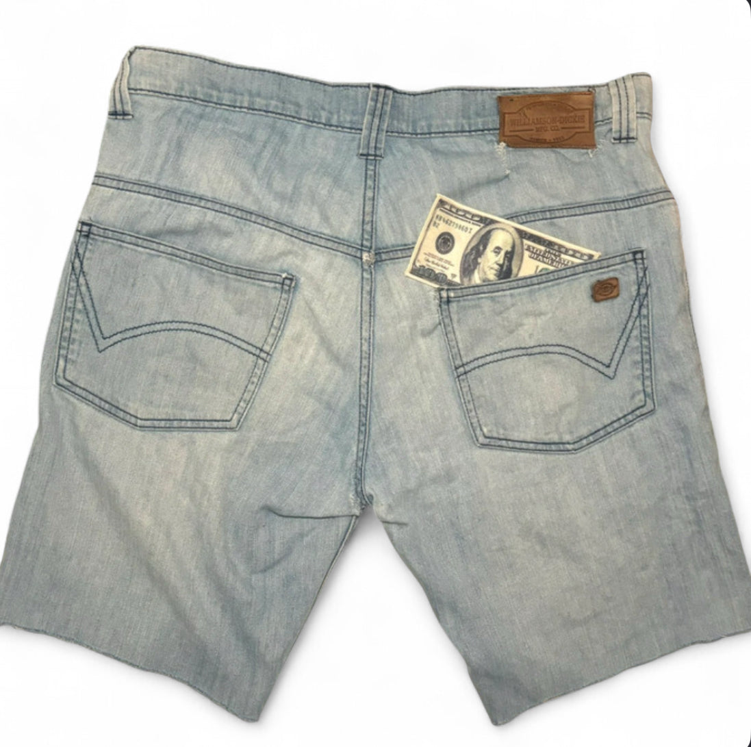 DICKIES DENIM JORTS LIGHT WASH - 1 OF 1 CUSTOM MONEY PATCH