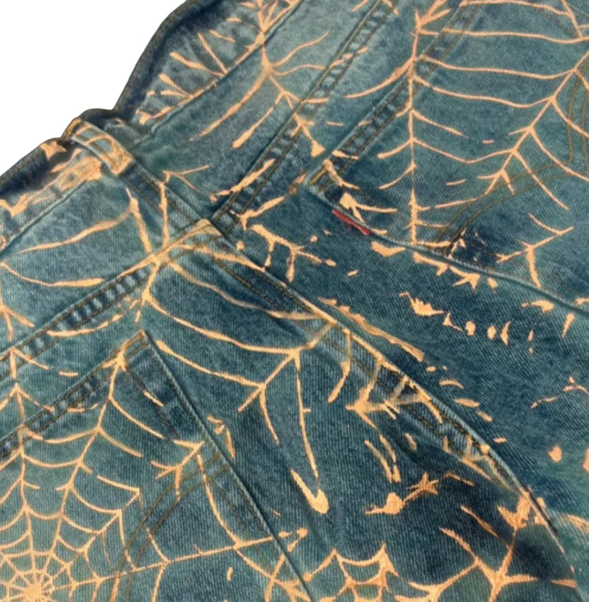 CUSTOM SPIDER-MAN BLEACH SPIDER WEB LEVI'S DENIM JORTS Y2K W32