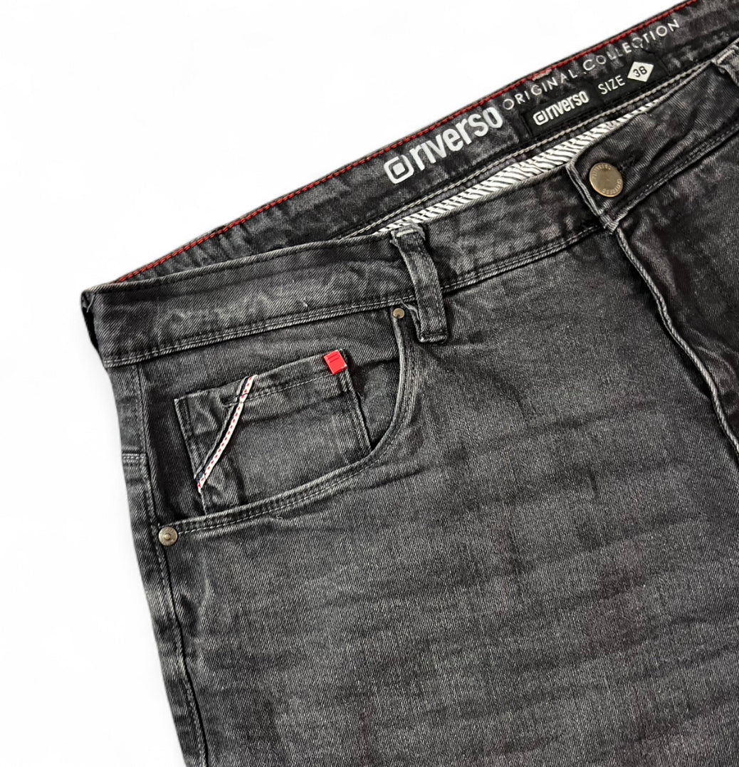 RIVERSO ORIGINAL COLLECTION BLACK DENIM JORTS DRAGON PATCH W38