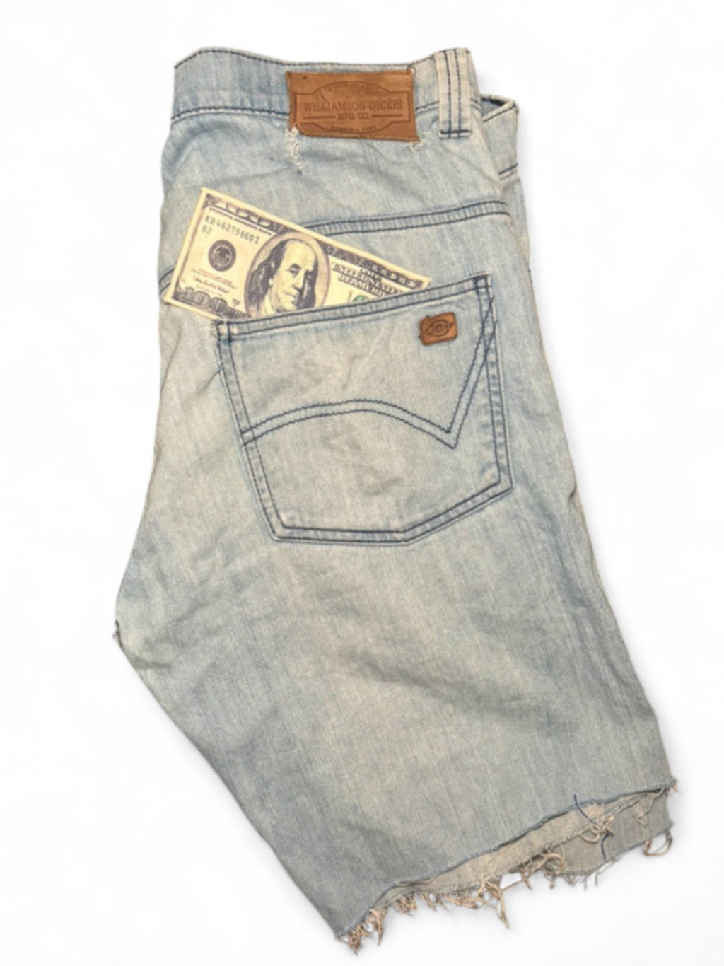 DICKIES DENIM JORTS LIGHT WASH - 1 OF 1 CUSTOM MONEY PATCH