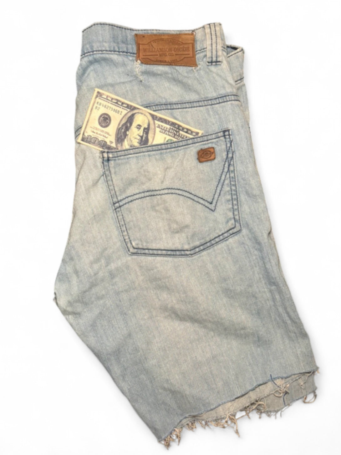 DICKIES DENIM JORTS LIGHT WASH - 1 OF 1 CUSTOM MONEY PATCH