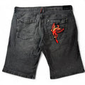RIVERSO ORIGINAL COLLECTION BLACK DENIM JORTS DRAGON PATCH W38