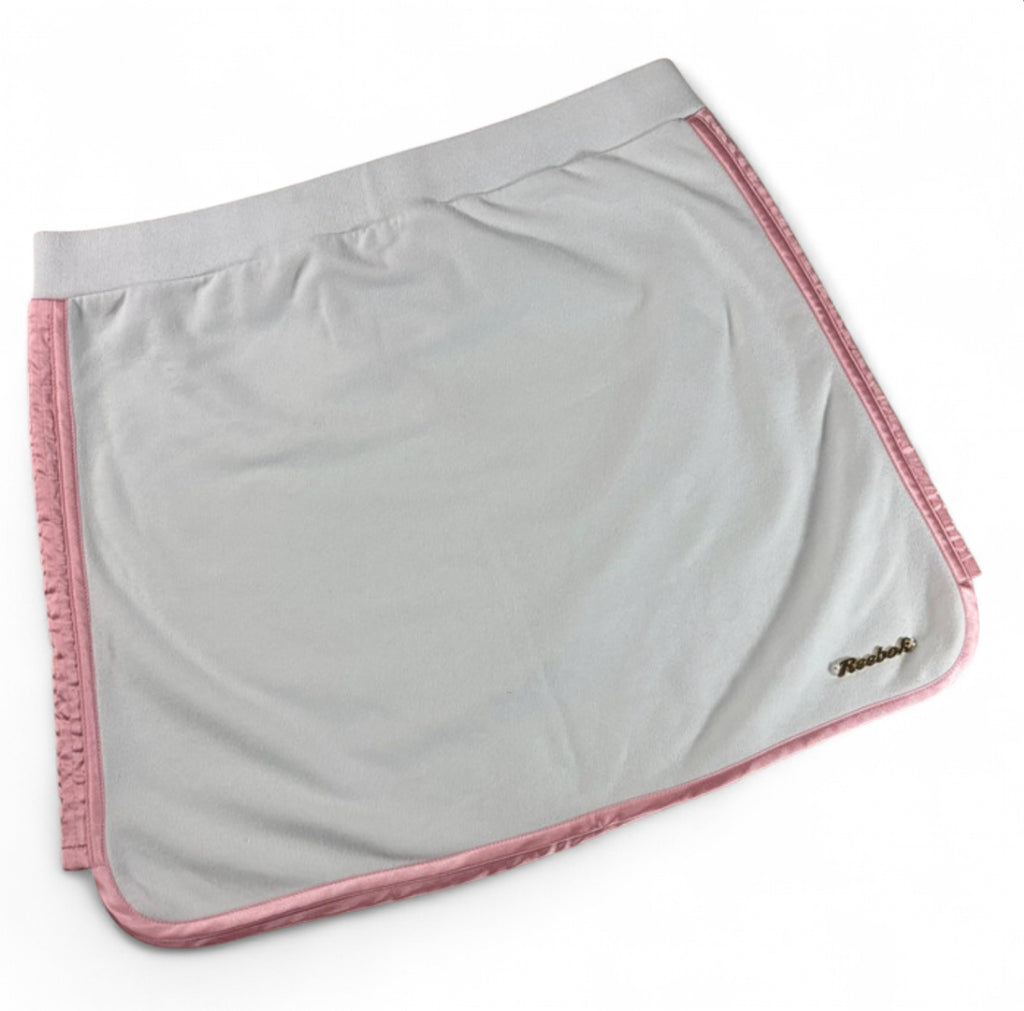 VINTAGE Y2K REEBOK MINI SKIRT WHITE PINK TRIM GOLD LOGO UK 12 M