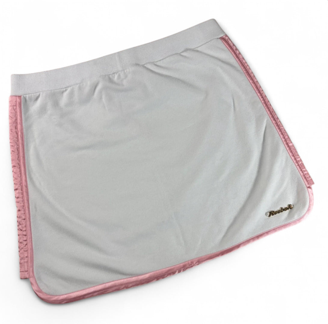 VINTAGE Y2K REEBOK MINI SKIRT WHITE PINK TRIM GOLD LOGO UK 12 M
