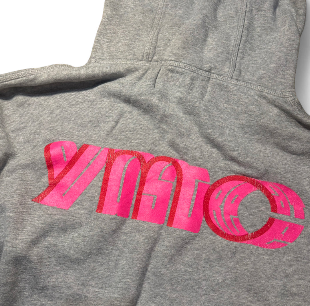 YMC YOU MUST CREATE GREY HOODIE PINK LOGO 3D BADGE S/M