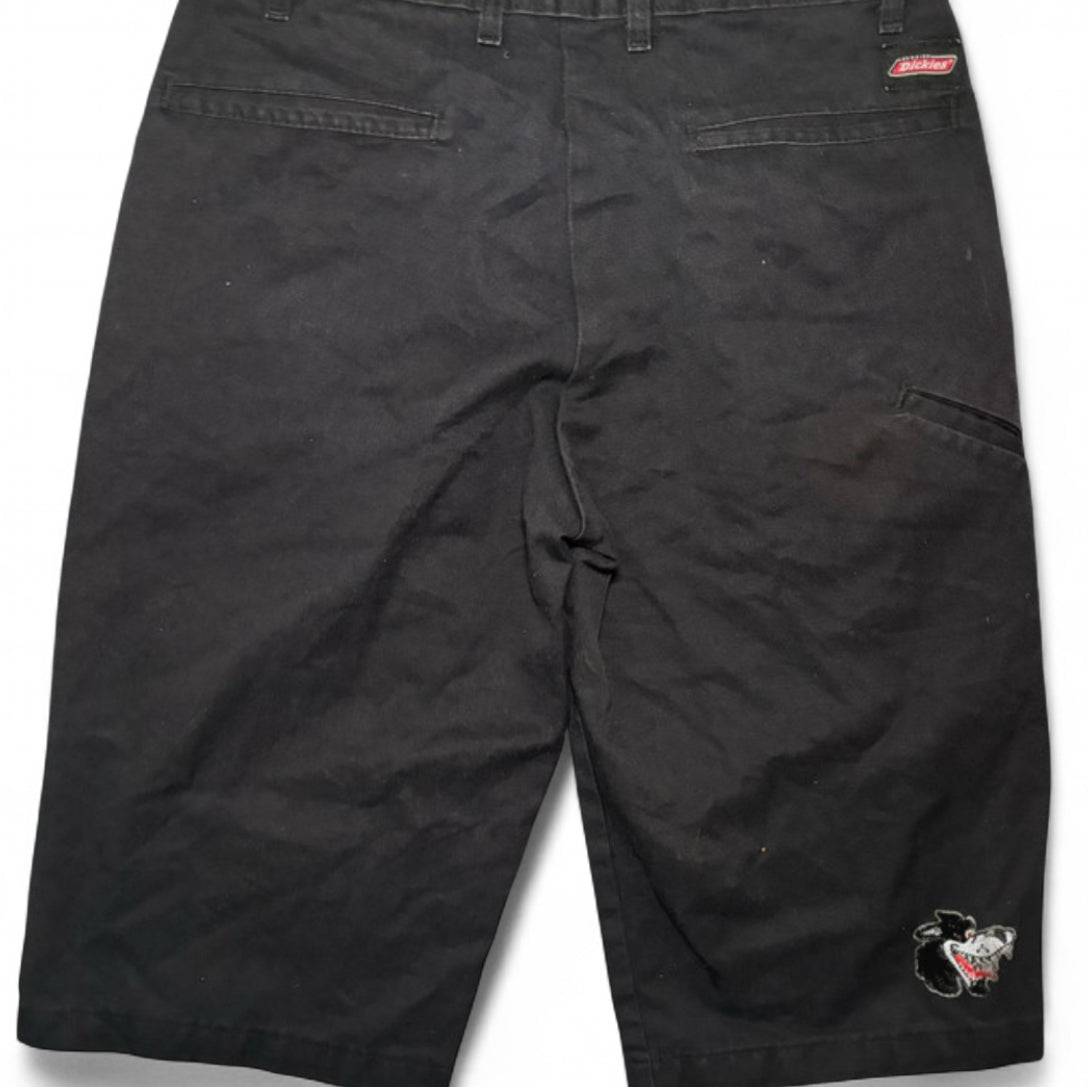 DICKIES CUSTOM SHORTS - 1 OF 1 BEADED WING - BLACK W30 Y2K BIKER
