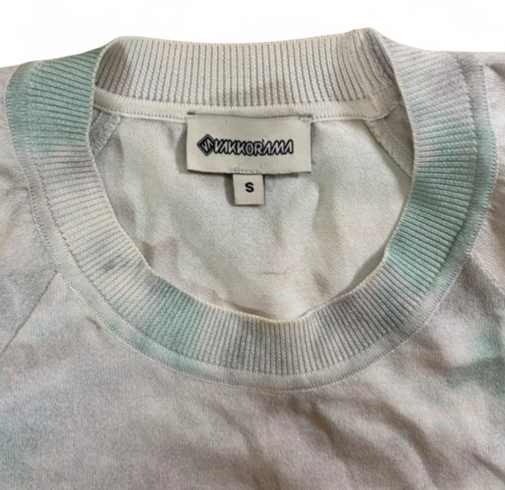 VAKKORAMA SHORT SLEEVE KNIT T-SHIRT - MINT GREY WATERCOLOUR TIE DYE