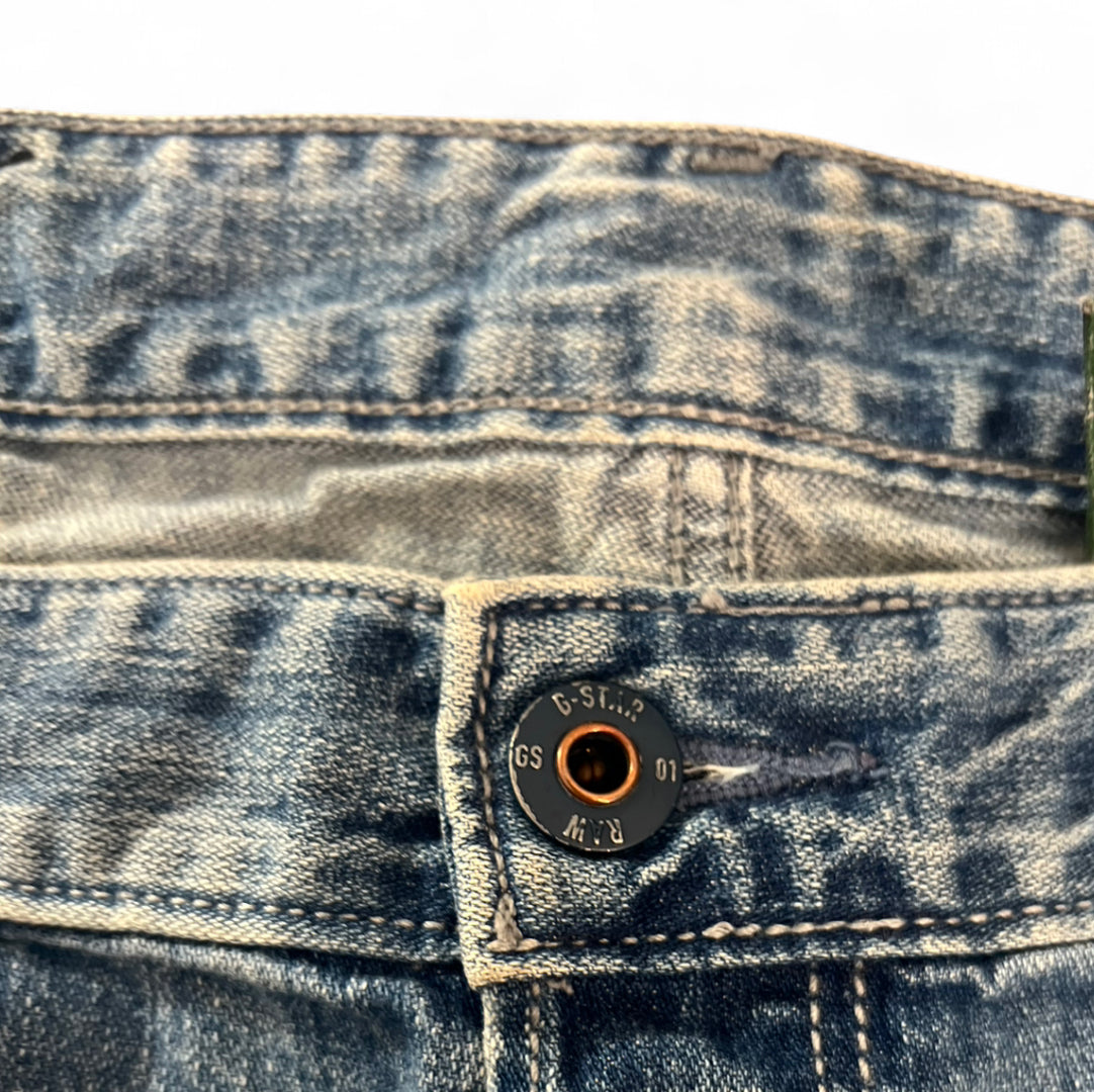 G-STAR RAW TRIPLE A STRAIGHT DENIM JORTS LIGHT WASH RAW HEM W34