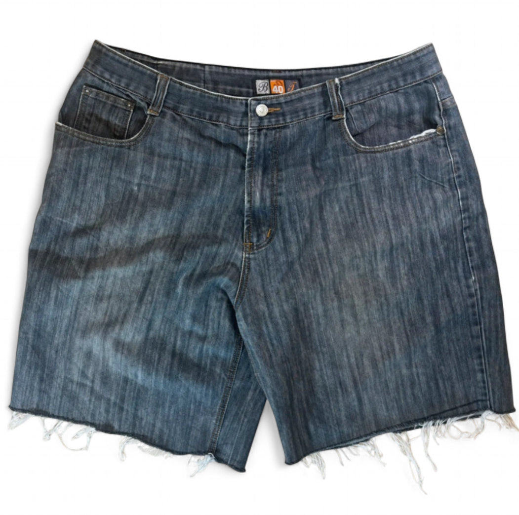 VINTAGE B&T AKADEMIKS Y2K SPIDER + WEB EMBROIDERED DENIM JORTS - GREY