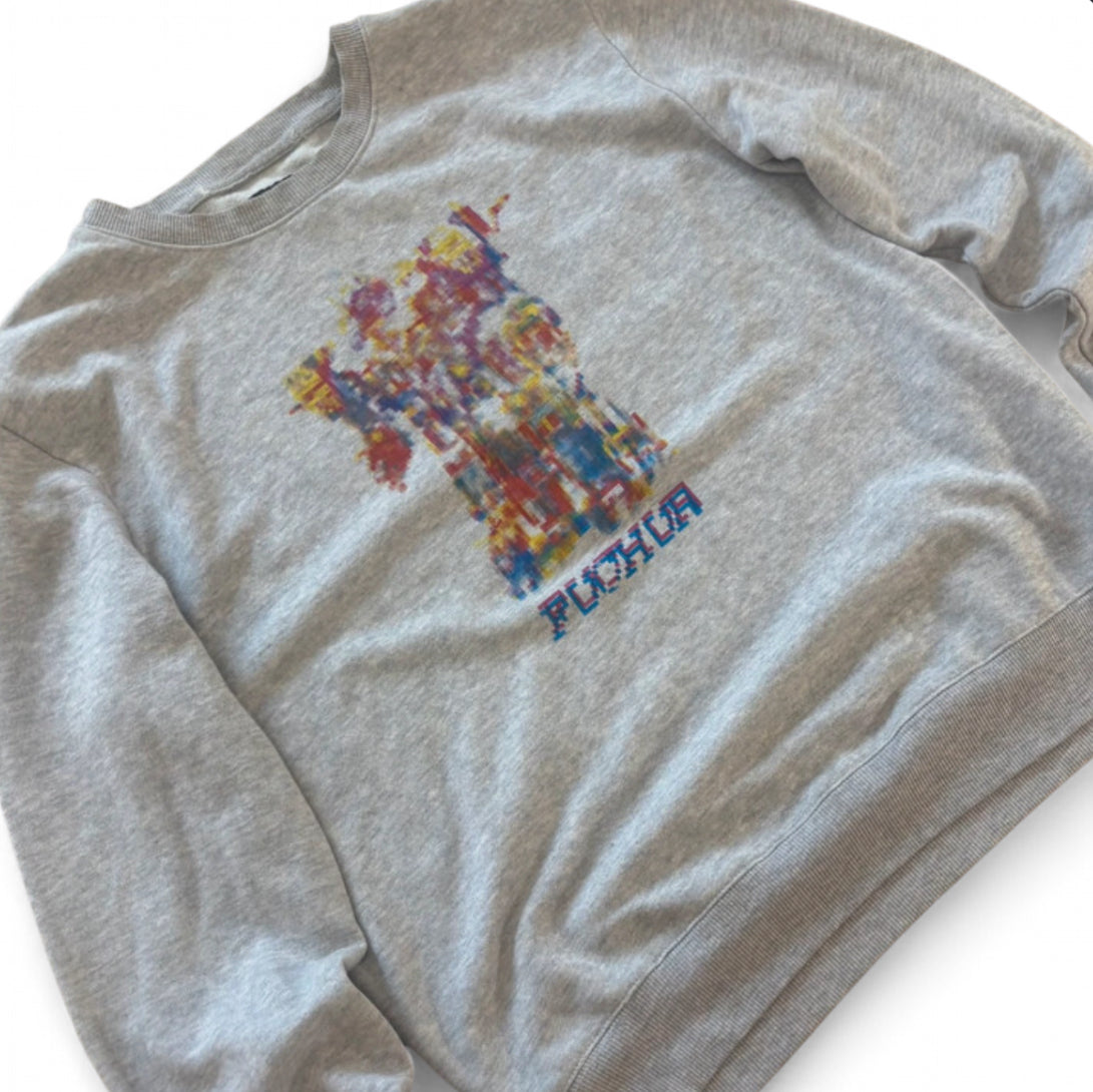 PEACOCKS Y2K STYLE PIXEL GLITCH CYBER GRAPHIC SWEATSHIRT LARGE GREY STREETWEAR