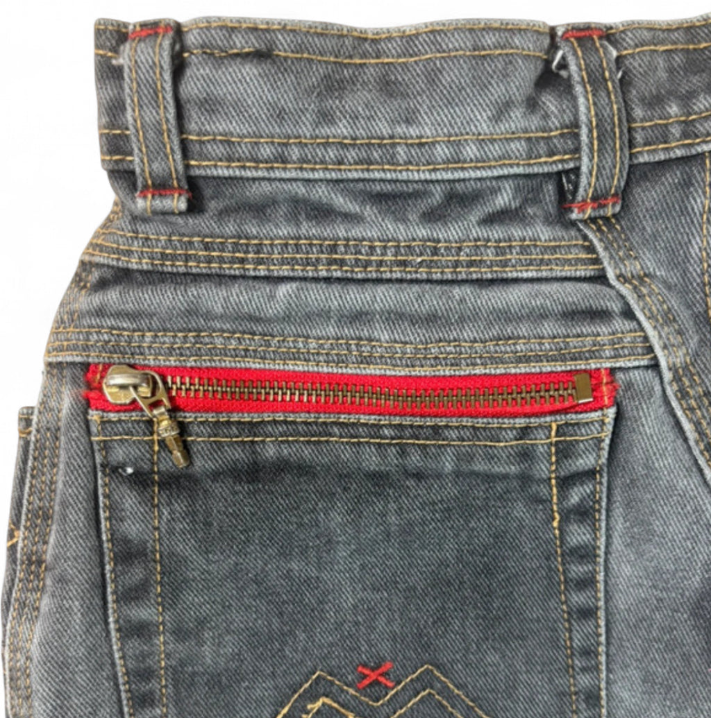 90s JINGLERS VINTAGE DENIM JORTS - GREY ACID WASH RED ZIP W26
