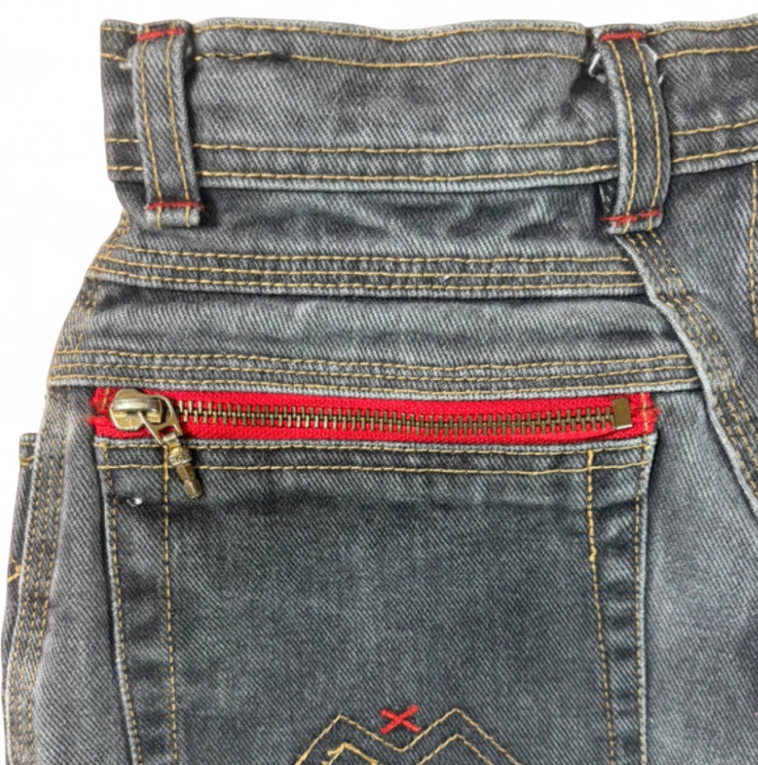 90s JINGLERS VINTAGE DENIM JORTS - GREY ACID WASH RED ZIP W26