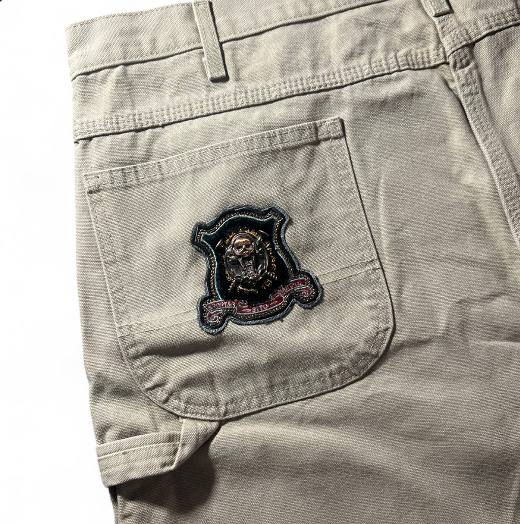 VINTAGE CUSTOM DICKIES RAW HEM WORKWEAR SHORTS SKULL 1 OF 1 BEIGE W42