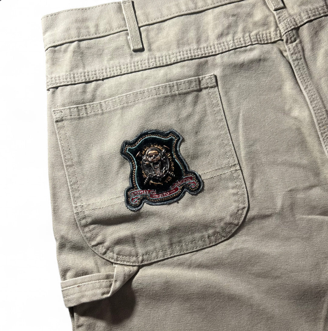 VINTAGE CUSTOM DICKIES RAW HEM WORKWEAR SHORTS SKULL 1 OF 1 BEIGE W42