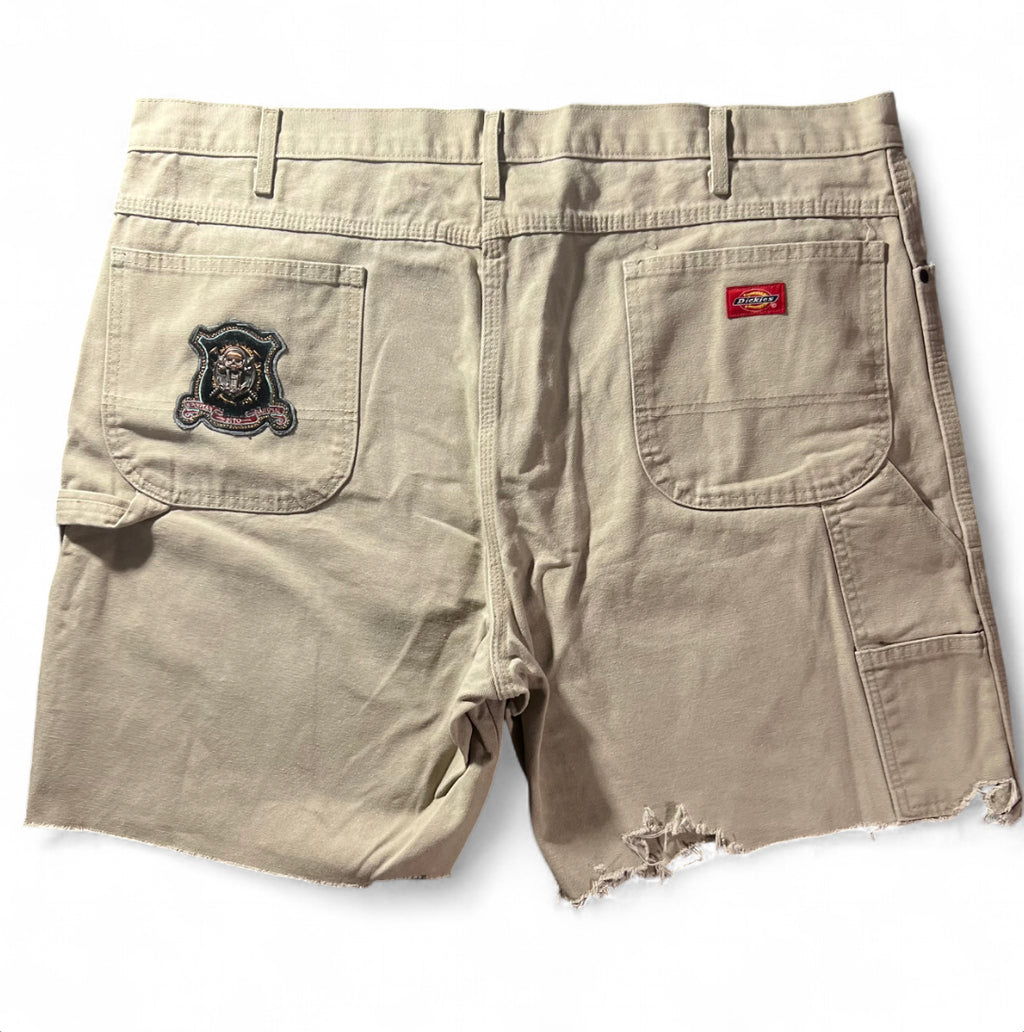 VINTAGE CUSTOM DICKIES RAW HEM WORKWEAR SHORTS SKULL 1 OF 1 BEIGE W42