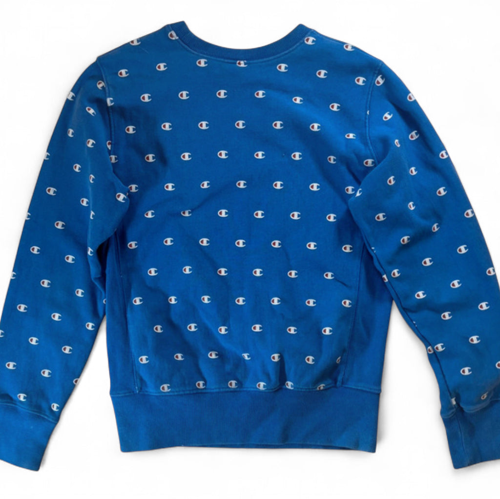 Y2K CHAMPION REVERSE WEAVE COTTON SWEATSHIRT MENS SIZE M BLUE ALL OVER PRINT STREETWEAR C LOGO