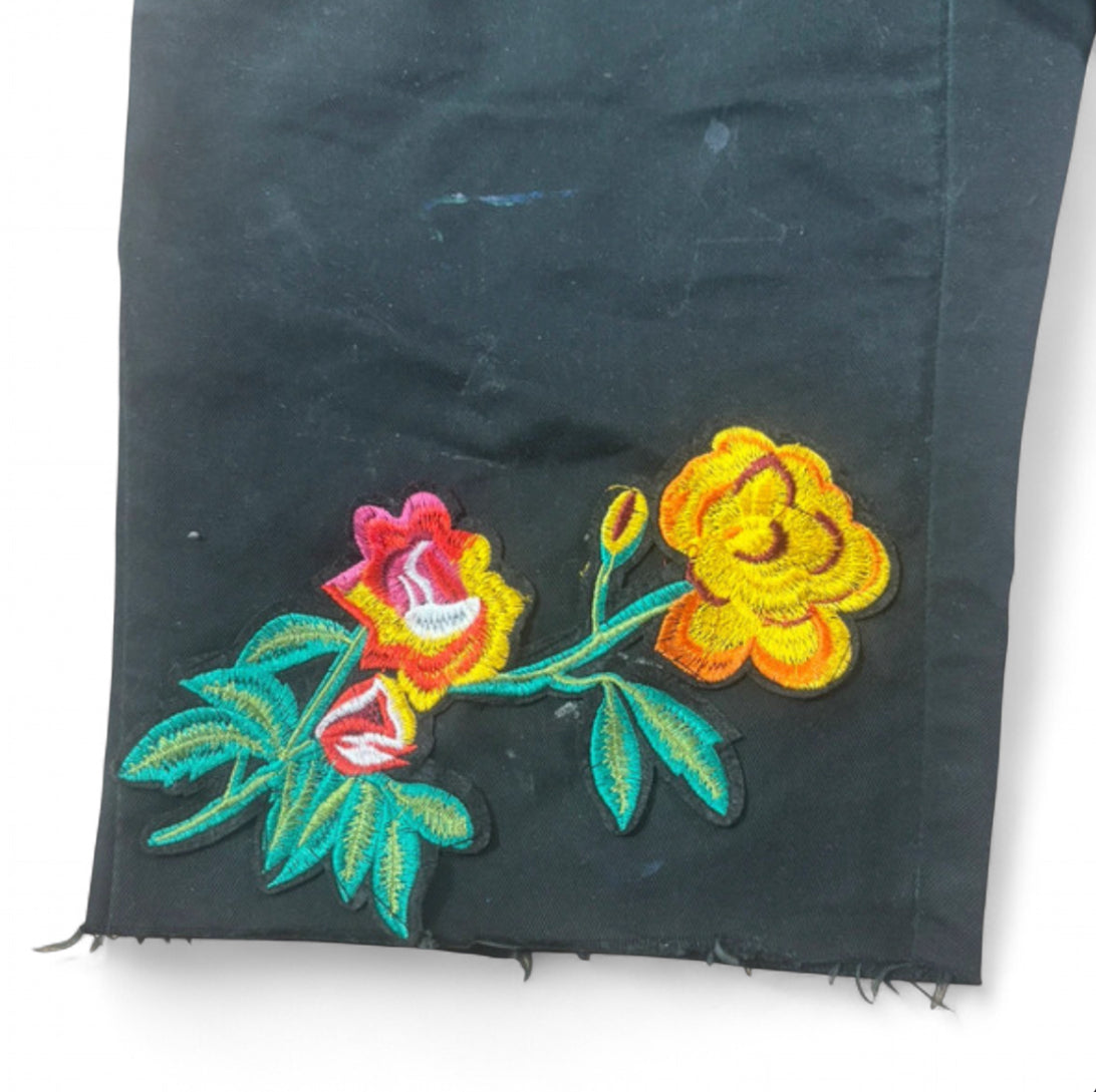 CARHARTT WIP CUSTOM 1 OF 1 FLORAL EMBROIDERY Y2K STYLE CUT OFF SHORTS W32 BLACK SID PANT