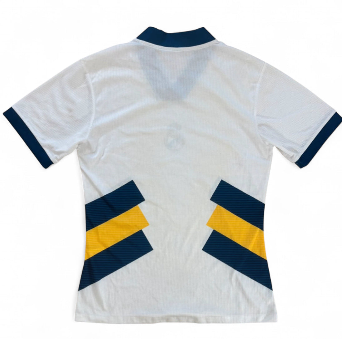 ADIDAS REAL MADRID CF RETRO 90S STYLE TRAINING SHIRT SHORT SLEEVE SIZE M WHITE NAVY YELLOW