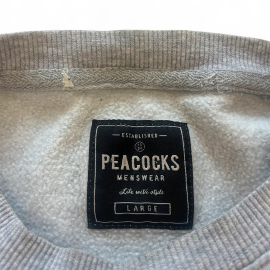 PEACOCKS Y2K STYLE PIXEL GLITCH CYBER GRAPHIC SWEATSHIRT LARGE GREY STREETWEAR