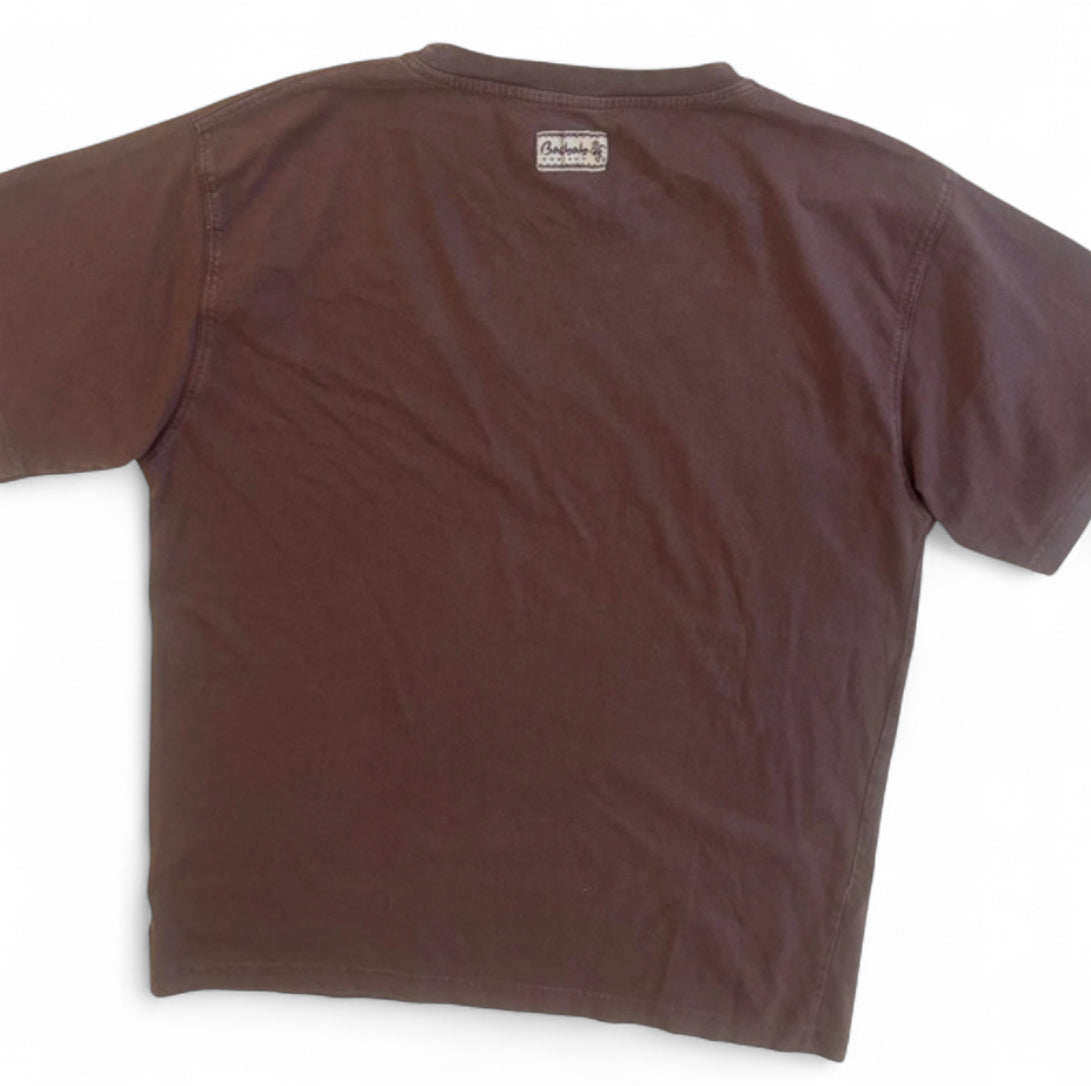 Y2K ERA 2009 BAOBAB COMPANY BROWN GRAPHIC T-SHIRT TRIBAL MASKS LES SAINTES LARGE