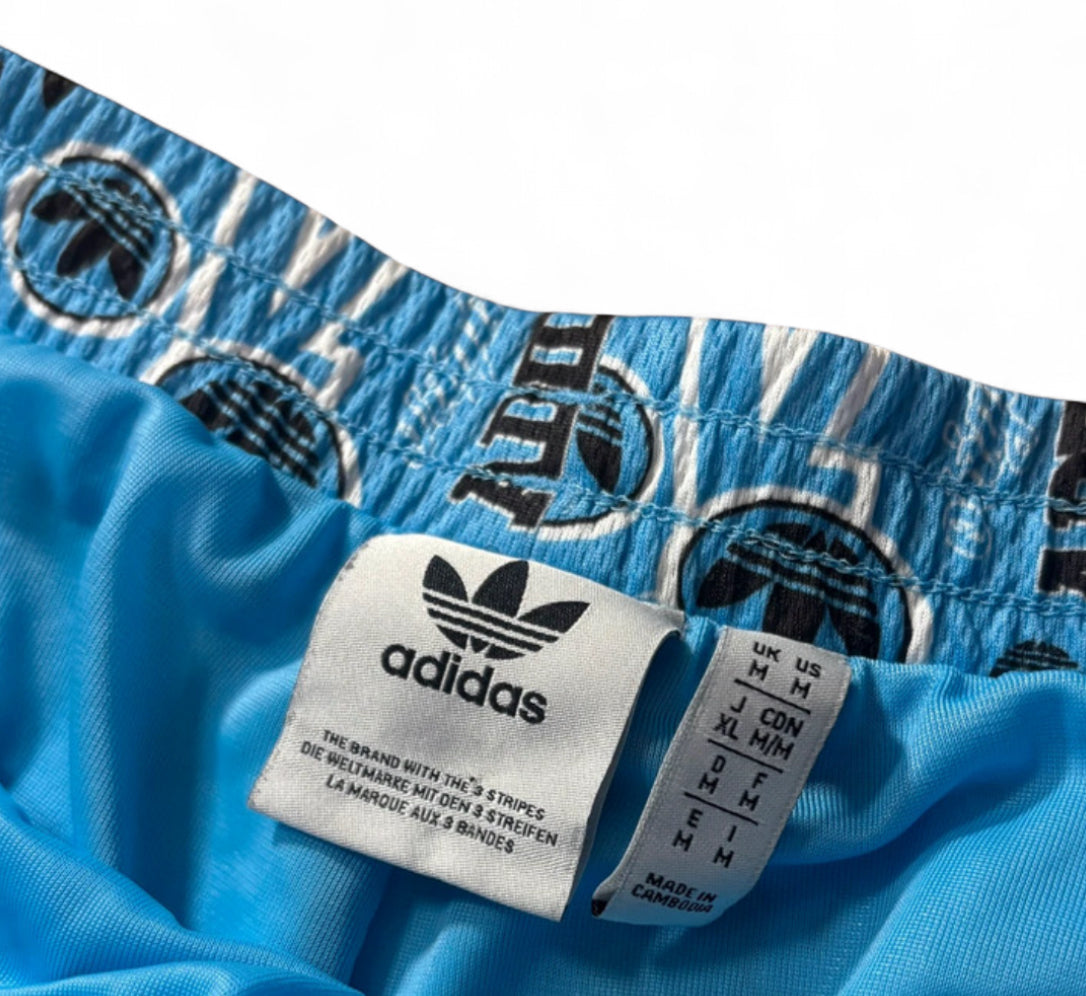 ADIDAS ORIGINALS 1972 MONOGRAM GRAPHIC MESH SHORTS - SKY BLUE 3 STRIPES