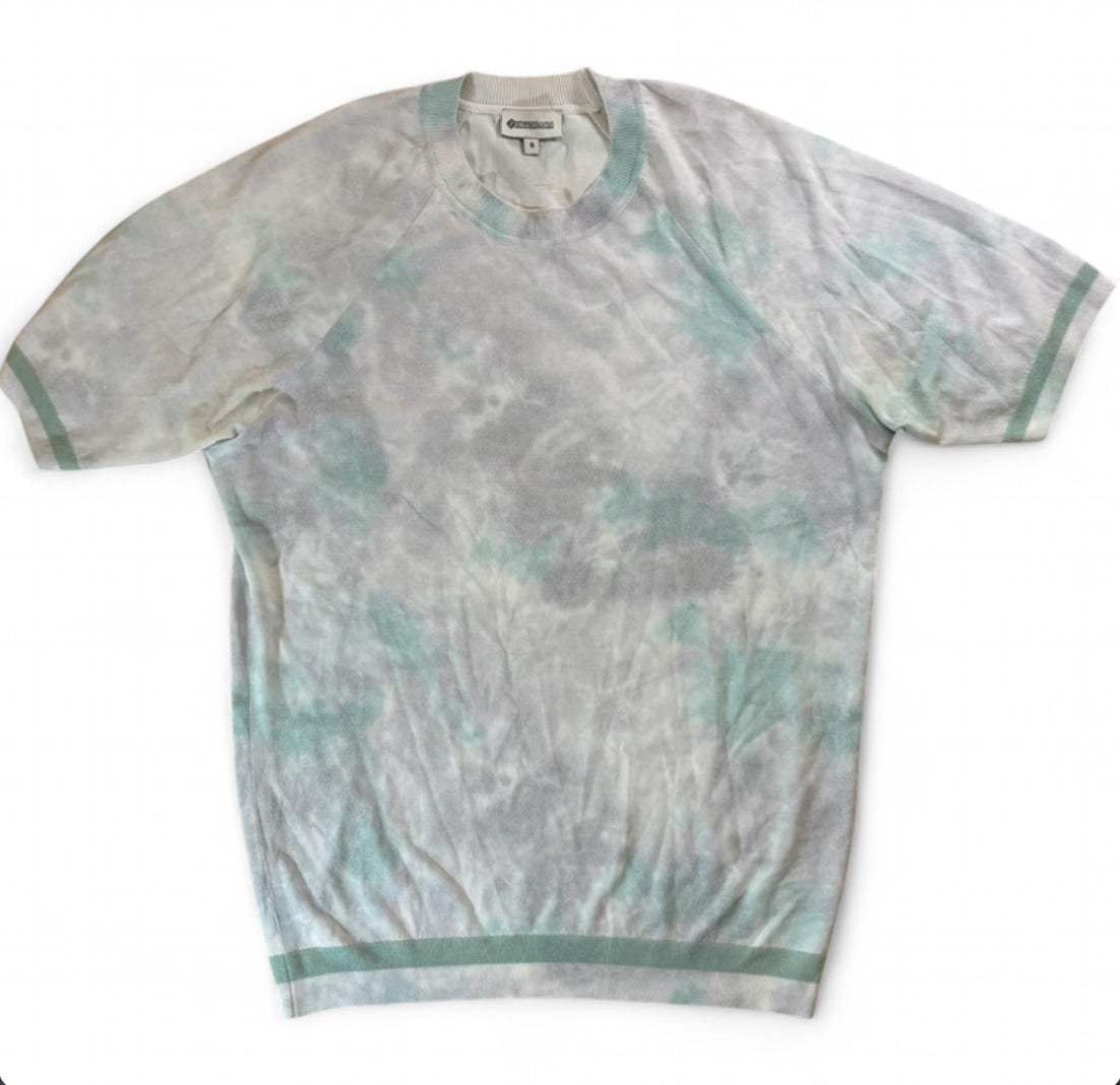 VAKKORAMA SHORT SLEEVE KNIT T-SHIRT - MINT GREY WATERCOLOUR TIE DYE