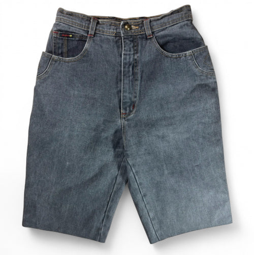90s JINGLERS VINTAGE DENIM JORTS - GREY ACID WASH RED ZIP W26