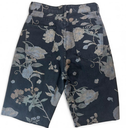 BH FLORAL TAPESTRY DENIM JORTS - FADED BLACK VINTAGE FLOWER PRINT