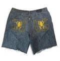 VINTAGE B&T AKADEMIKS Y2K SPIDER + WEB EMBROIDERED DENIM JORTS - GREY