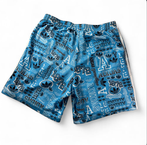 ADIDAS ORIGINALS 1972 MONOGRAM GRAPHIC MESH SHORTS - SKY BLUE 3 STRIPES