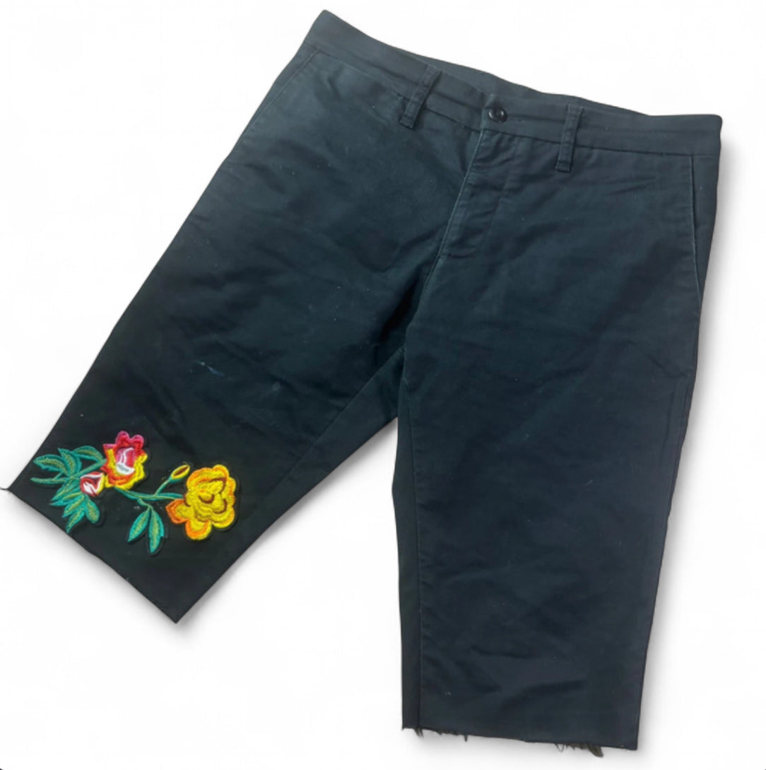 CARHARTT WIP CUSTOM 1 OF 1 FLORAL EMBROIDERY Y2K STYLE CUT OFF SHORTS W32 BLACK SID PANT
