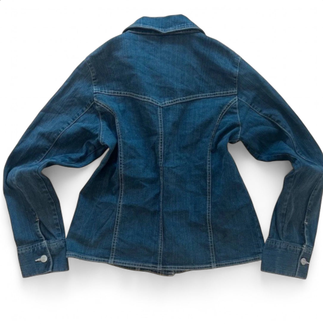 VINTAGE Y2K J'ESPERE EMBROIDERED DENIM JACKET DARK WASH UK 14