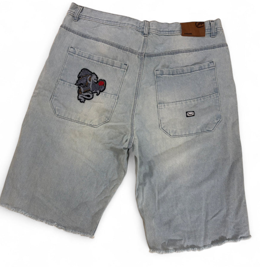 ECKO UNLTD DENIM JORTS LIGHT WASH - 1 OF 1 CUSTOM DRAGON