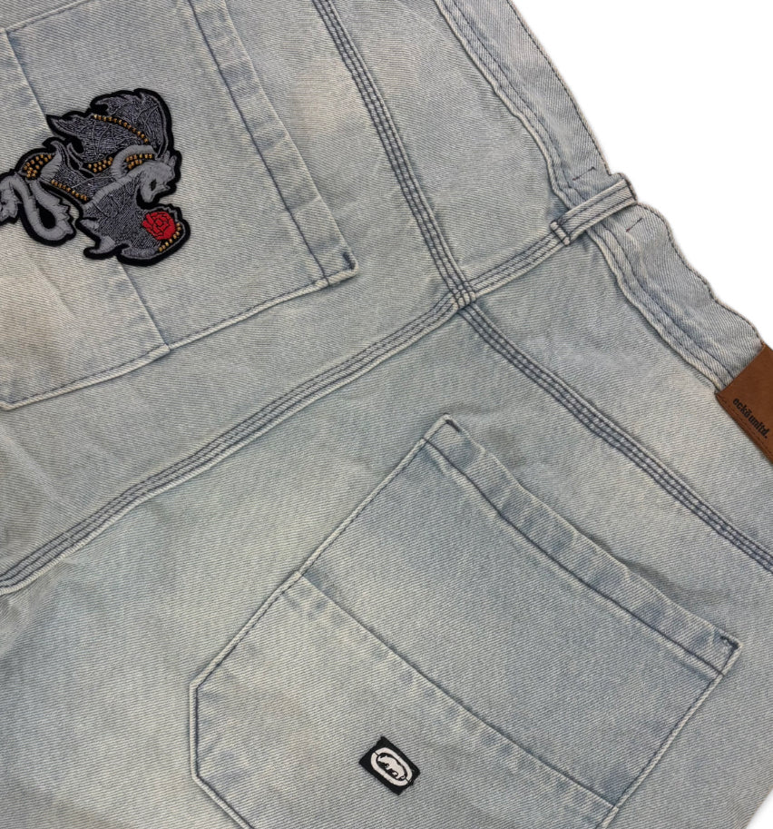 ECKO UNLTD DENIM JORTS LIGHT WASH - 1 OF 1 CUSTOM DRAGON