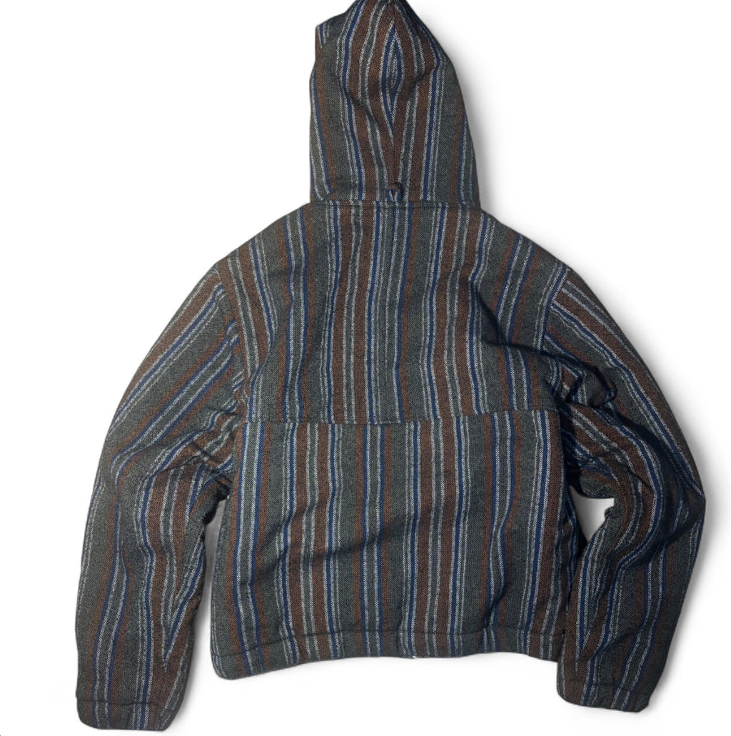 STUSSY WOVEN STRIPED SHERPA JACKET LINED HOODED BAJA ZIP HOODIE WORKWEAR COAT M