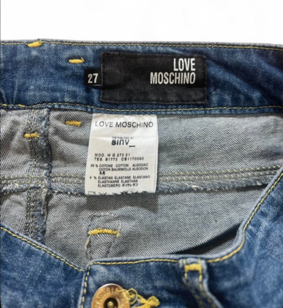 LOVE MOSCHINO Y2K EMBROIDERED "LOVE" FLARED DENIM JEANS W27 (UK 8-10)