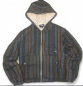 STUSSY WOVEN STRIPED SHERPA JACKET LINED HOODED BAJA ZIP HOODIE WORKWEAR COAT M