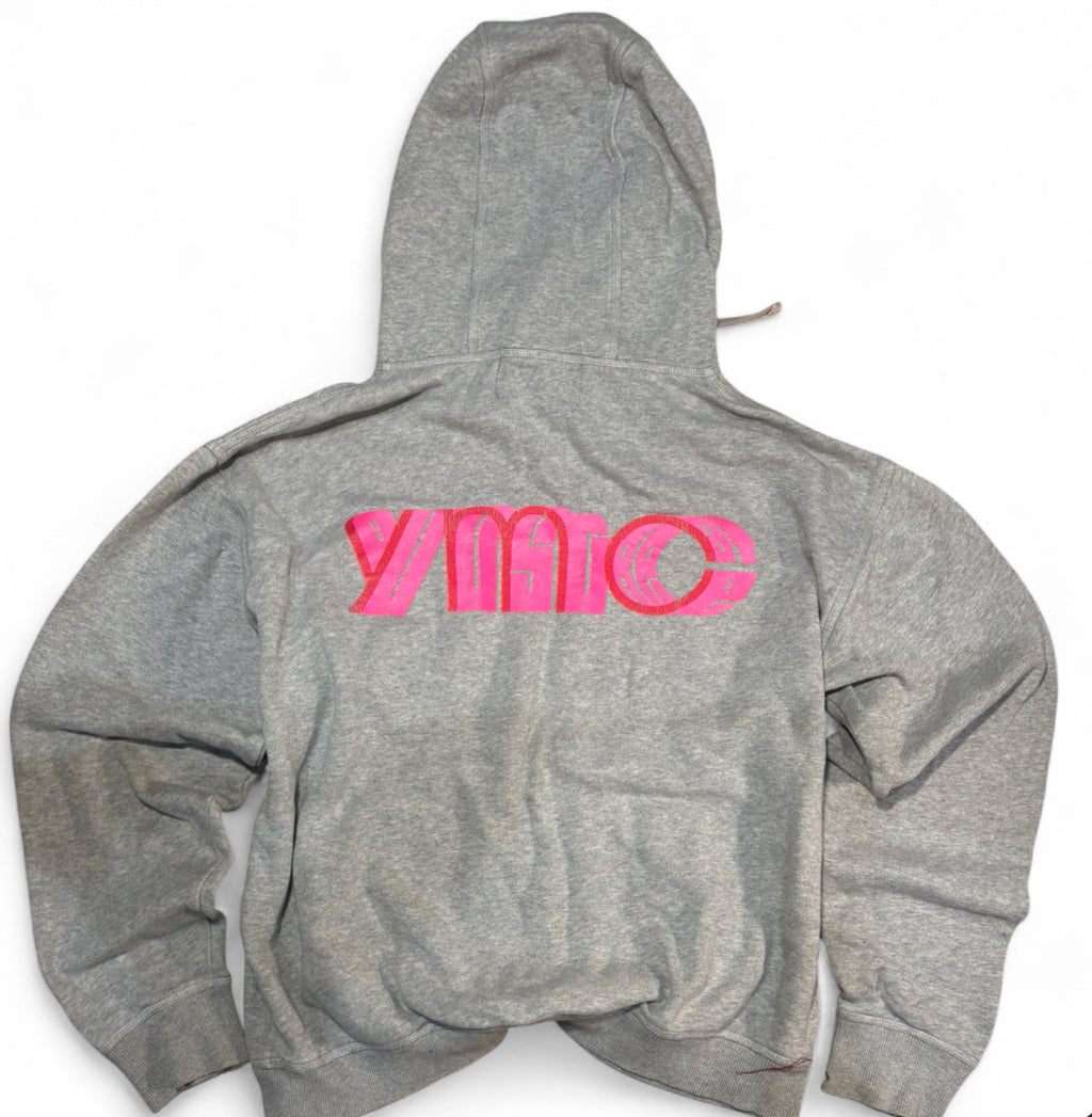 YMC YOU MUST CREATE GREY HOODIE PINK LOGO 3D BADGE S/M