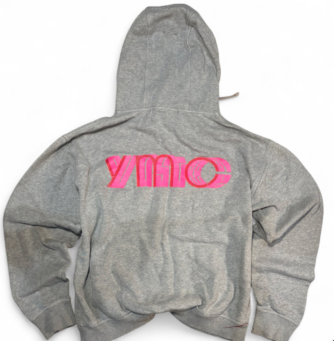 YMC YOU MUST CREATE GREY HOODIE PINK LOGO 3D BADGE S/M