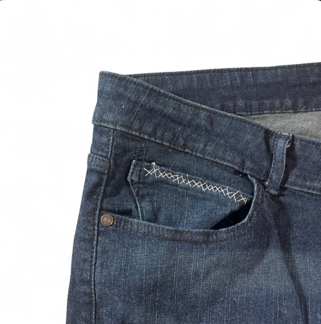 1 OF 1 REWORKED VINTAGE SPIDER-MAN EMBROIDERED DENIM JORTS DARK WASH BAGGY W40