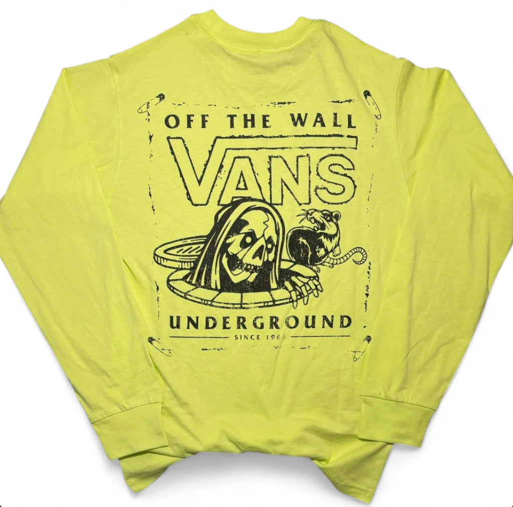 VANS OFF THE WALL “UNDERGROUND” LONG SLEEVE NEON YELLOW SKELETON GRAPHIC SKATEWEAR