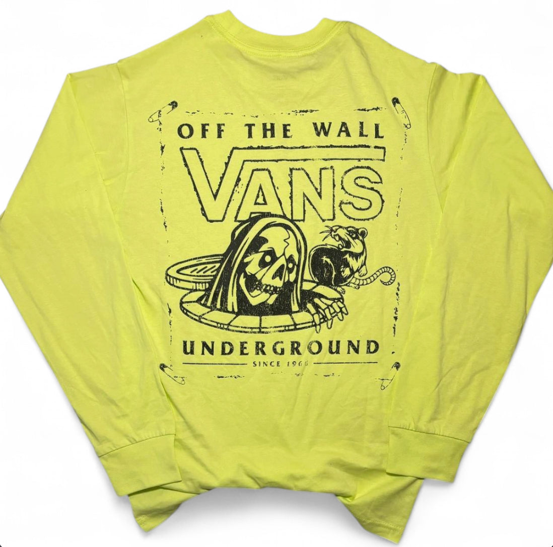 VANS OFF THE WALL “UNDERGROUND” LONG SLEEVE NEON YELLOW SKELETON GRAPHIC SKATEWEAR