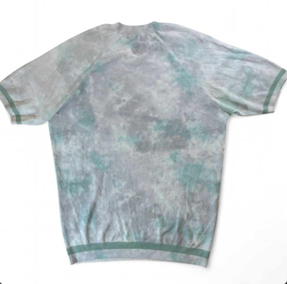 VAKKORAMA SHORT SLEEVE KNIT T-SHIRT - MINT GREY WATERCOLOUR TIE DYE